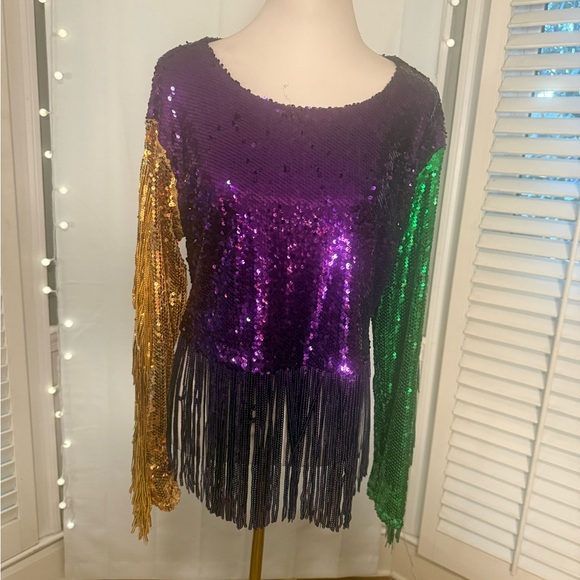 💜💛💚 Hausen Sequin Fringe Statement Top – Size Medium 💜💛💚 - Picture 10 of 10